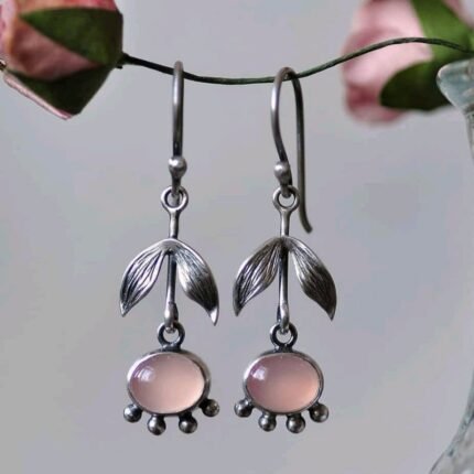 European and American Retro Pink Moonstone Personalized Earrings