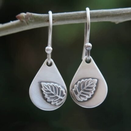 Vintage teardrop shaped leaf pendant earrings